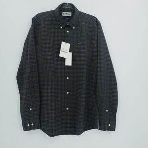 Barbour Shirt Mens Small Green Tartan Plaid Tailored Fit Stretch Casual Preppy‎